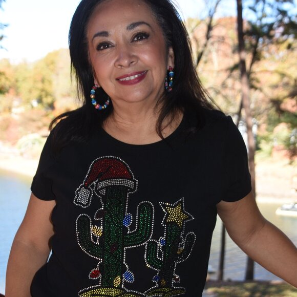 Christmas Cactus rhinestone bling RN SS shirt XS S M L XL XXL 1X 2X 3X 4X 5X - Picture 9 of 9